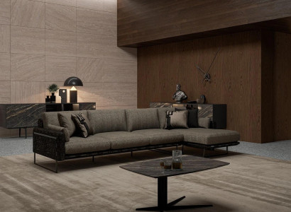Designer Brown Sofa Couch L-shape Luxury Upholstered furniture Living room Coffee table